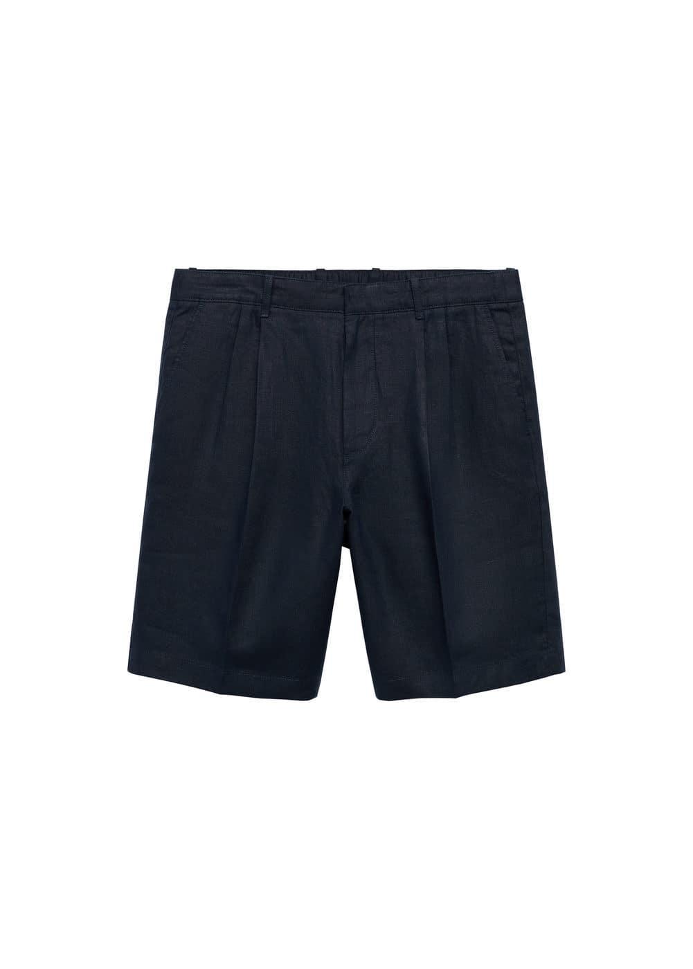 MANGO MAN - 100% linen bermuda shorts with darts dark navyMen Product Image