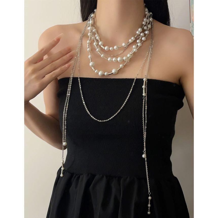 Layered Faux Pearl Alloy Necklace Product Image