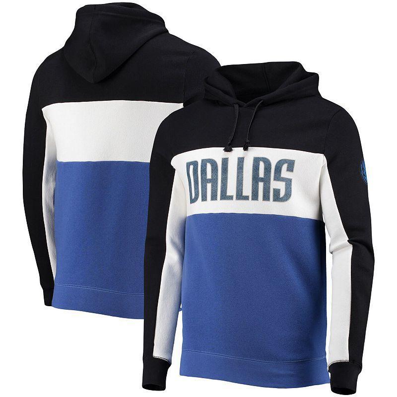 Mens Junk Food Black/White Dallas Mavericks Wordmark Colorblock Fleece Pullover Hoodie Product Image