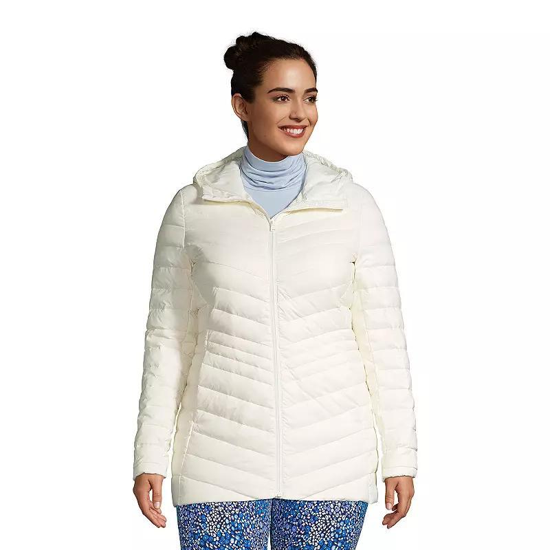 Plus Size Lands End Hood Wanderweight Ultralight Down Packable Jacket, Womens Deep Blue Product Image