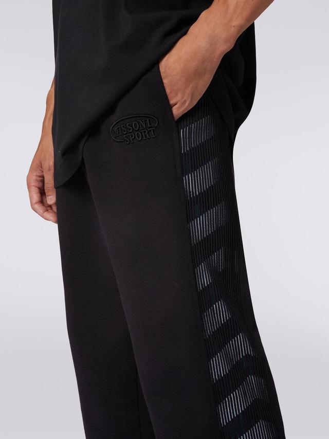 Trousers in fleece with logo and knitted side bands Black | Missoni Product Image