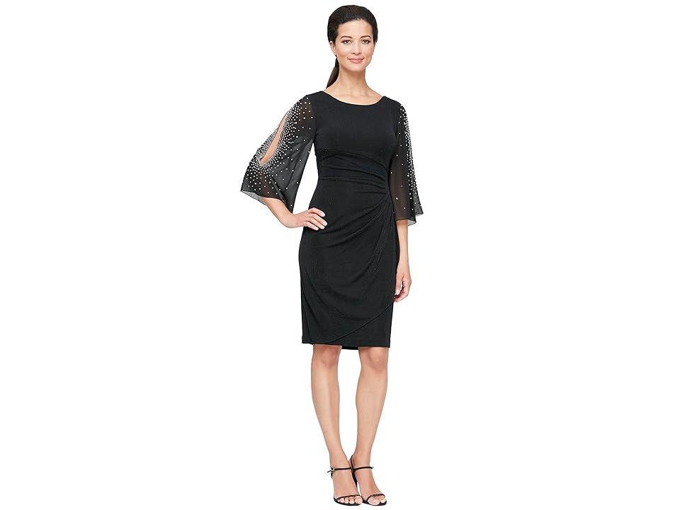 Alex Evenings Embellished Illusion Ruffle 34 Sleeve Round Neck Sheath Dress Product Image