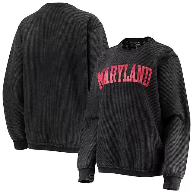 Womens Black Maryland Terrapins Comfy Cord Vintage-Like Wash Basic Arch Pullover Sweatshirt Product Image