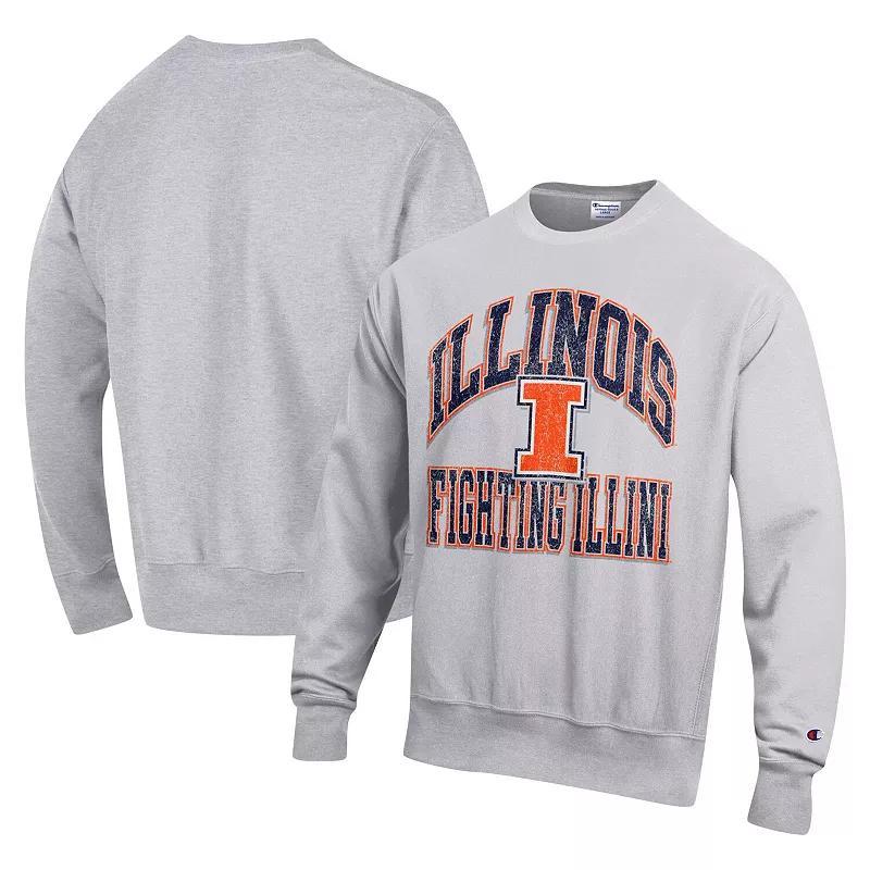 Mens Champion Heather Gray Illinois Fighting Illini Vault Late Night Reverse Weave Pullover Sweatshirt Product Image