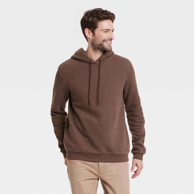 Mens Textured Fleece Hooded Sweatshirt - Goodfellow & Co Brown XL Product Image