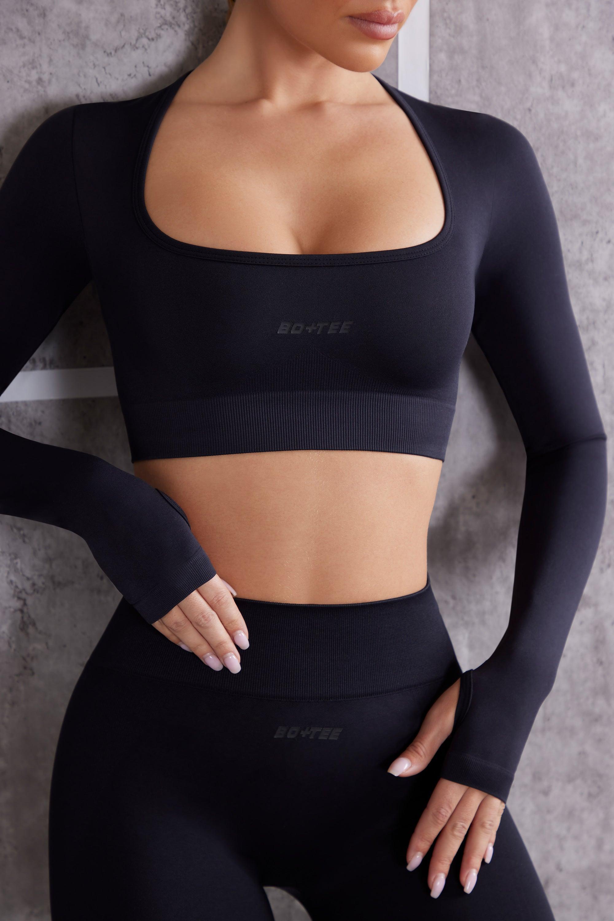 Long Sleeve Crop Top in Jet Black Product Image