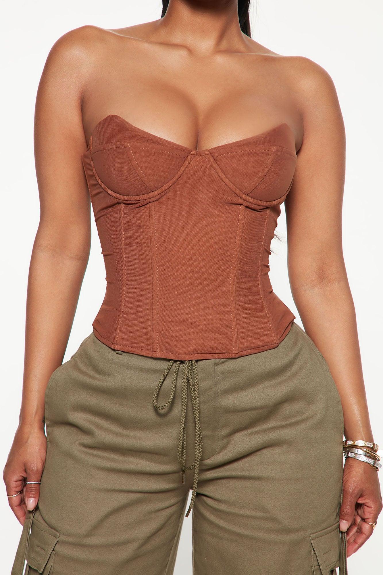 Endless Love Mesh Corset Top - Taupe Product Image