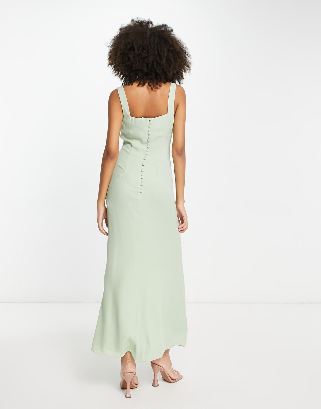 ASOS DESIGN Bridesmaid sweetheart button back detail maxi dress in sage Product Image