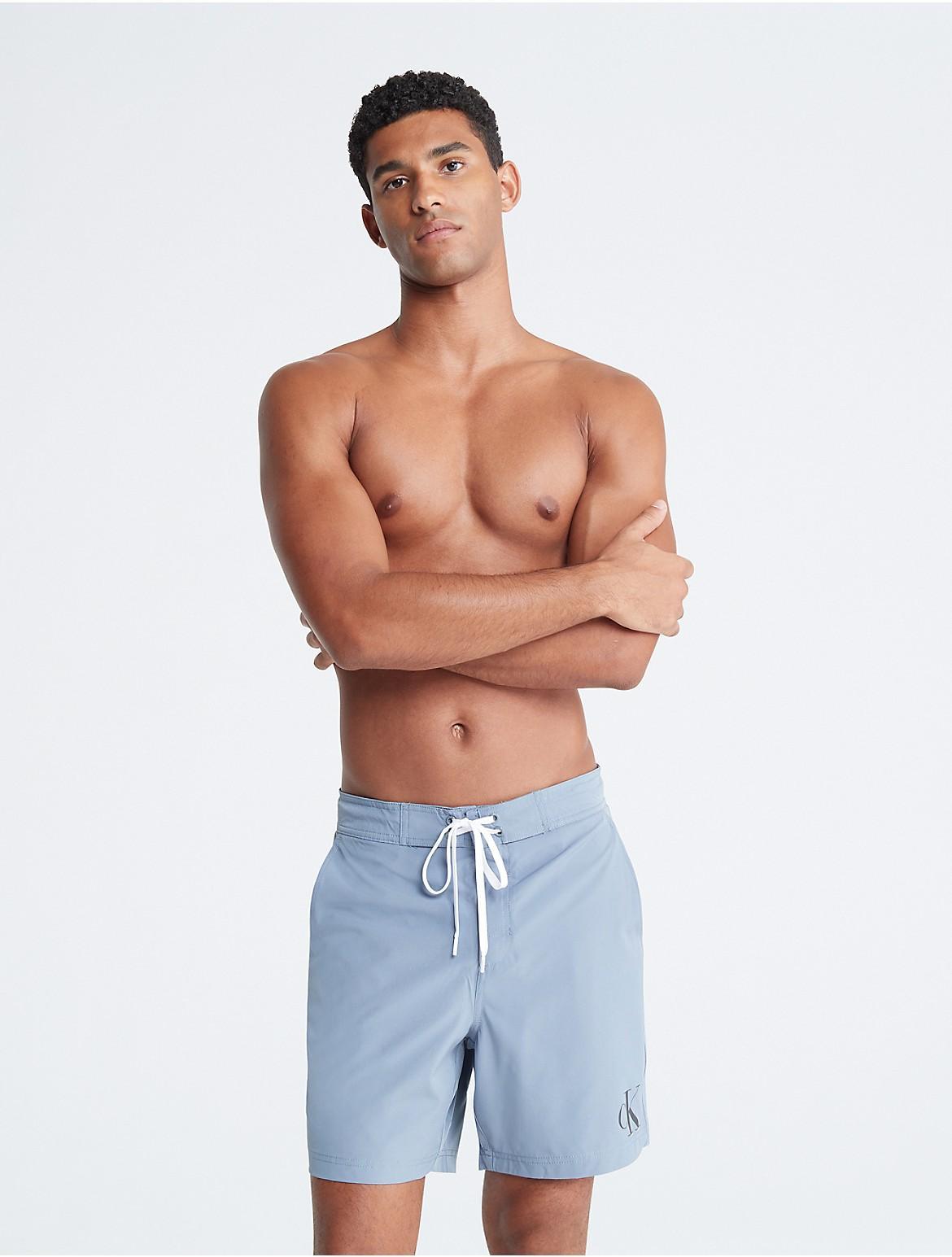 Calvin Klein Men's Monogram Logo Drawstring Swim Shorts - Grey - S Product Image