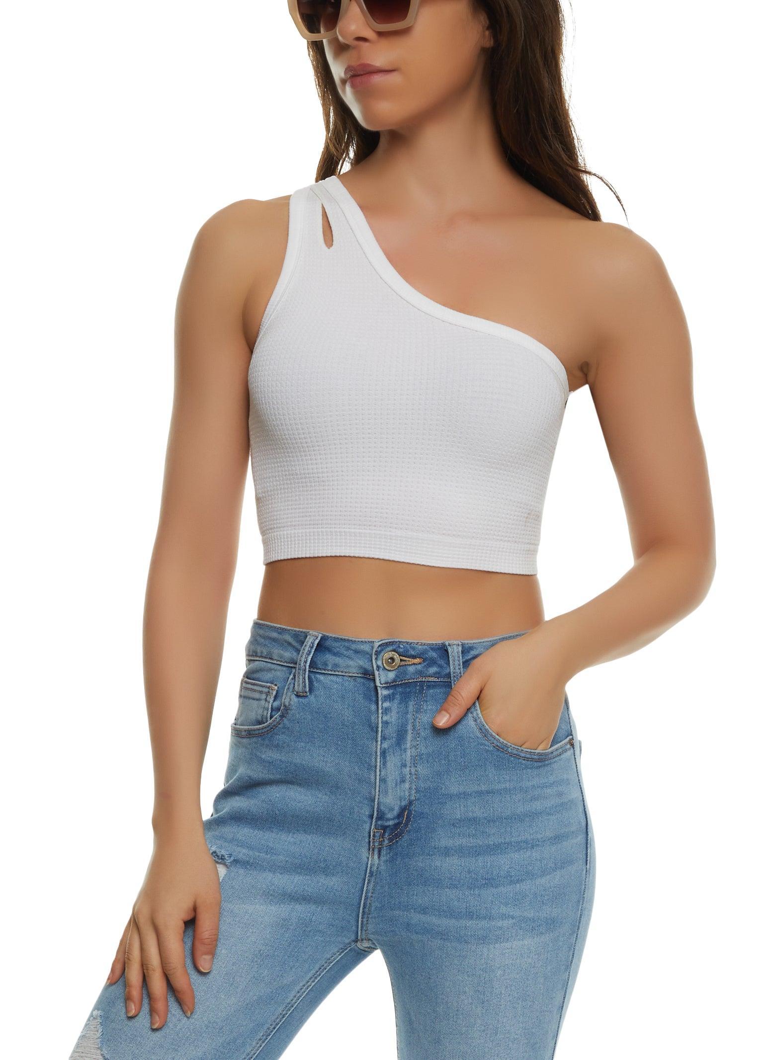 Womens Seamless Keyhole One Shoulder Crop Top Product Image