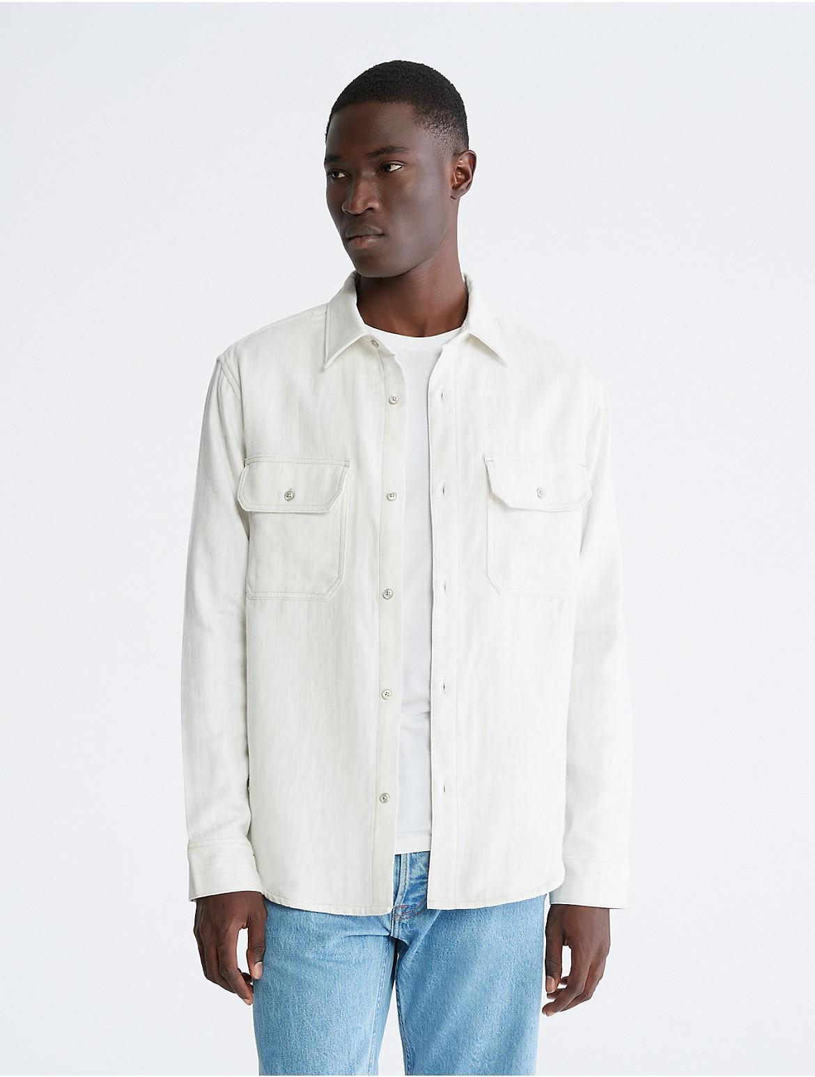 Calvin Klein Mens Double Pocket Melange Button-Down Shirt - Neutral - XS Product Image