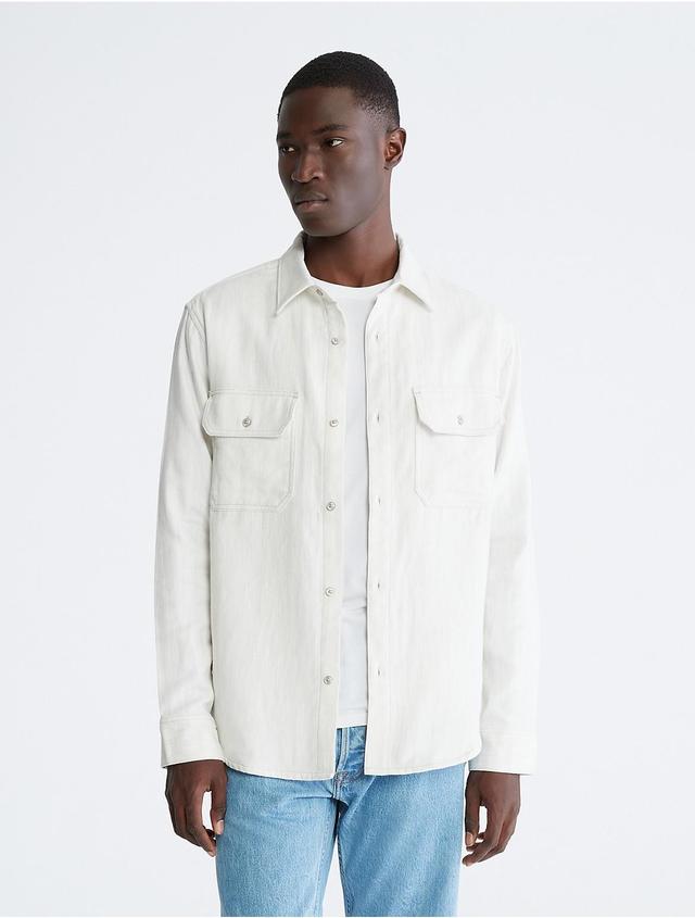 Calvin Klein Mens Double Pocket Melange Button-Down Shirt - Neutral - M Product Image