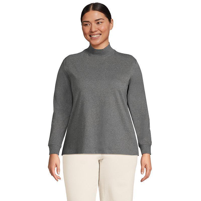 Plus Size Lands End Long-Sleeve Mockneck Top, Womens Grey Heather Product Image