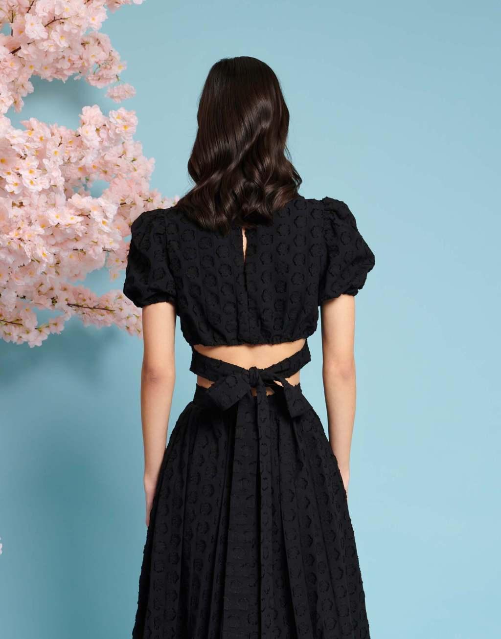 Sister Jane puff sleeve jacquard crop top in black - part of a set Product Image