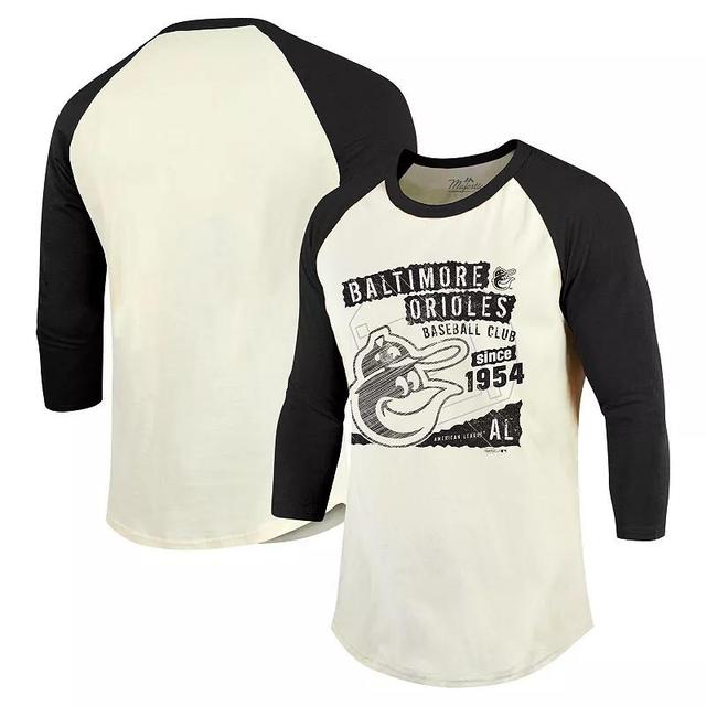 Mens Majestic Threads Cream/Black Baltimore Orioles Raglan 3/4-Sleeve T-Shirt Product Image