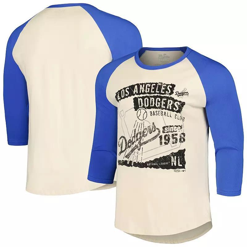 Mens Majestic Threads Cream/Royal Los Angeles Dodgers Raglan 3/4-Sleeve T-Shirt Product Image