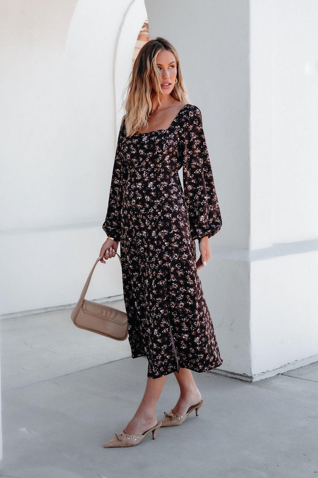 Waiting For You Floral Slit Midi Dress - FINAL SALE Female Product Image