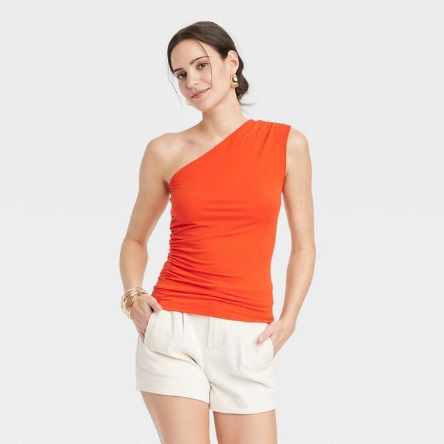 Womens Slim Fit One Shoulder Tank Top - A New Day Orange XL Product Image