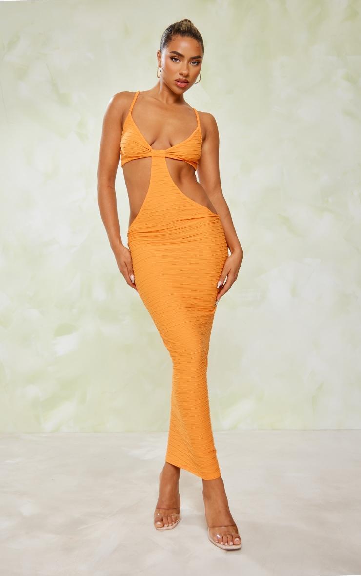 Tangerine Textured Cut Out Knot Detail Strappy Midaxi Dress Product Image