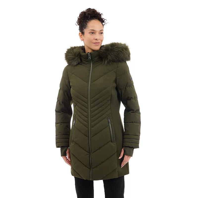 Womens London Fog Faux Fur Trimmed Hooded Puffer Jacket Product Image