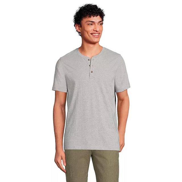 Mens Lands End Supima Jersey Henley Top Light Gray Grey Product Image