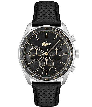 Lacoste Mens Boston Quartz Chronograph Black Leather Strap Watch Product Image