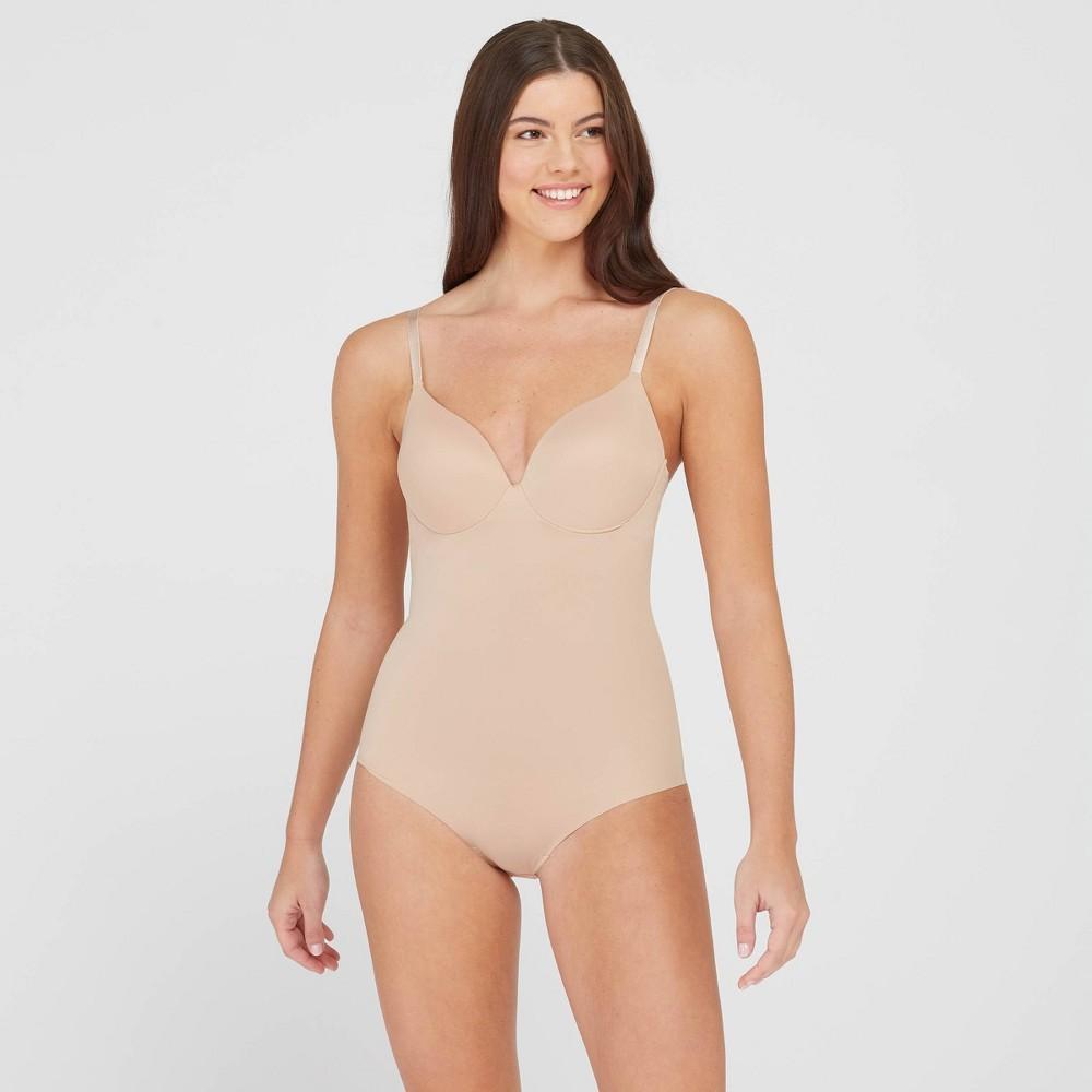 ASSETS BY SPANX Womens Flawless Finish Shaping Micro Low Back Cupped Bodysuit Shapewear - Neutral 1X Product Image