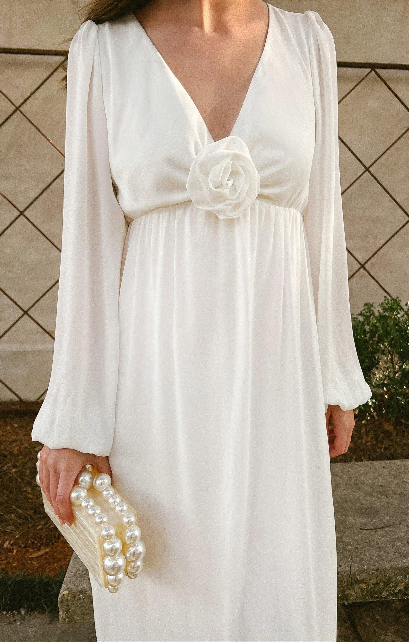 Rosetta Maxi Dress ~ White Silky Crepe Product Image