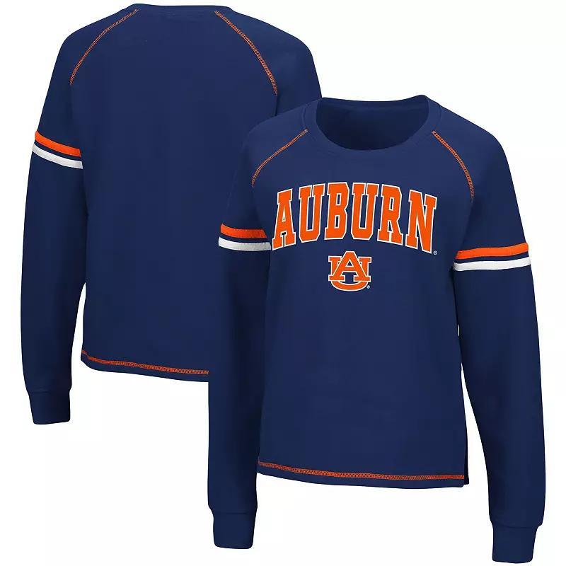 Womens Colosseum Auburn Tigers Sweep Pass Sleeve Stripe Raglan Pullover Sweatshirt Blue Product Image