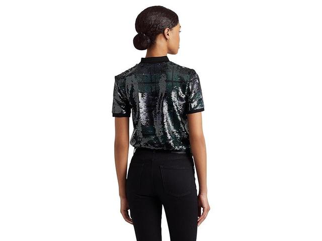 LAUREN Ralph Lauren Plaid Sequined Polo Shirt (Polo Black Multi) Women's Clothing Product Image