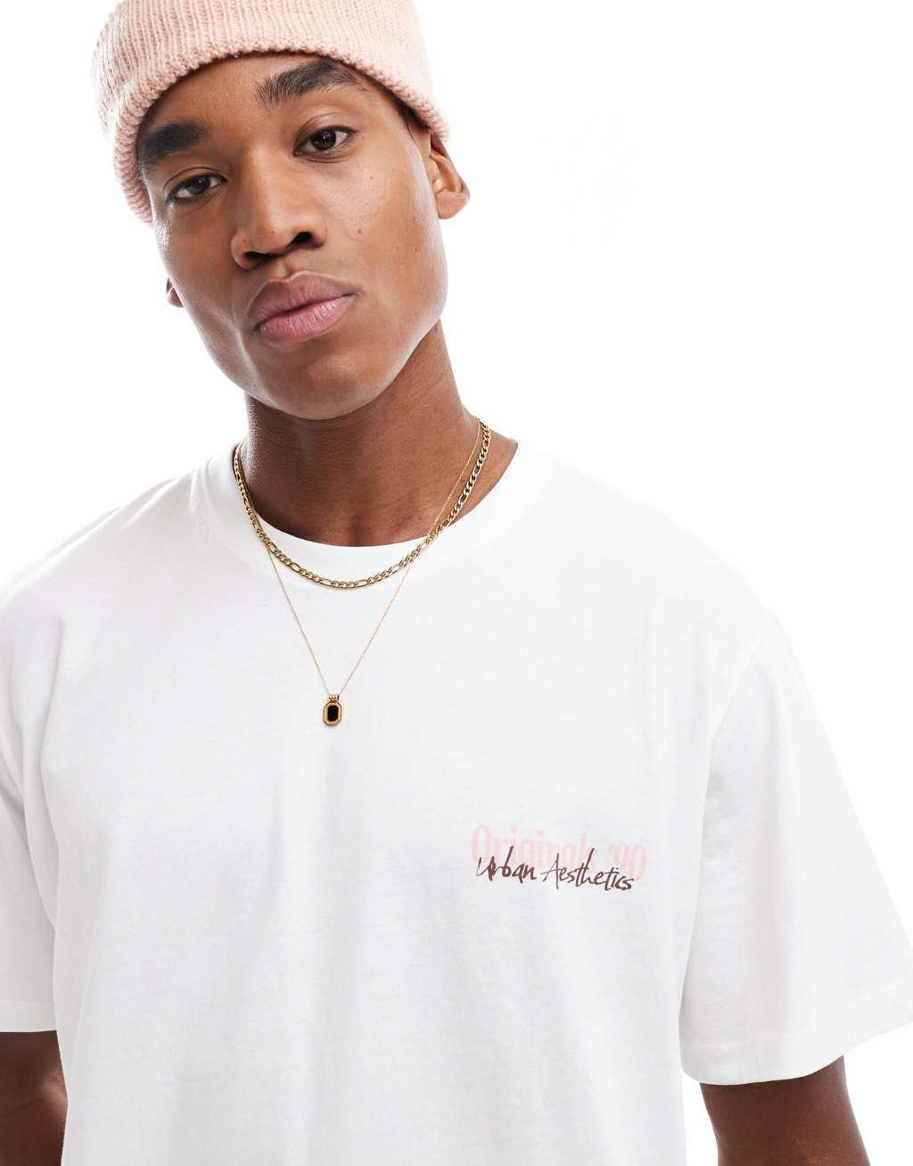 Jack & Jones oversized T-shirt with flower back print in white Product Image