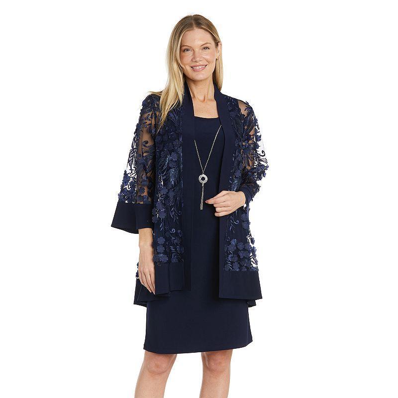 R & M Richards Womens 2-Pc. 3D Floral-Embroidered Jacket & Necklace Dress Product Image