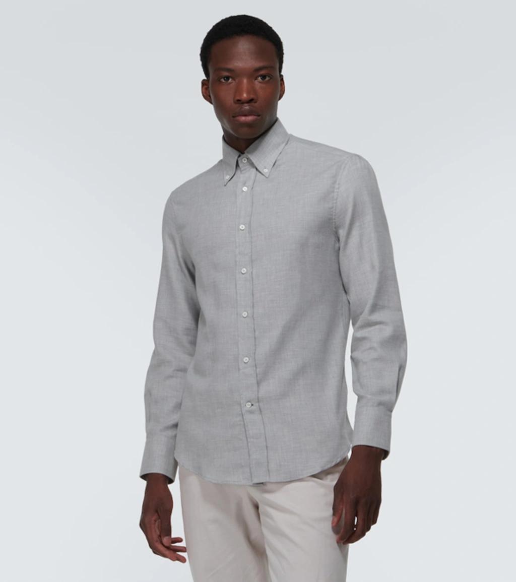 BRUNELLO CUCINELLI Cotton And Cashmere-blend Twill Shirt In Gray Product Image