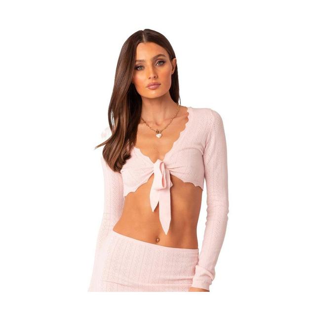 EDIKTED Pointelle Tie Front Crop Top Product Image