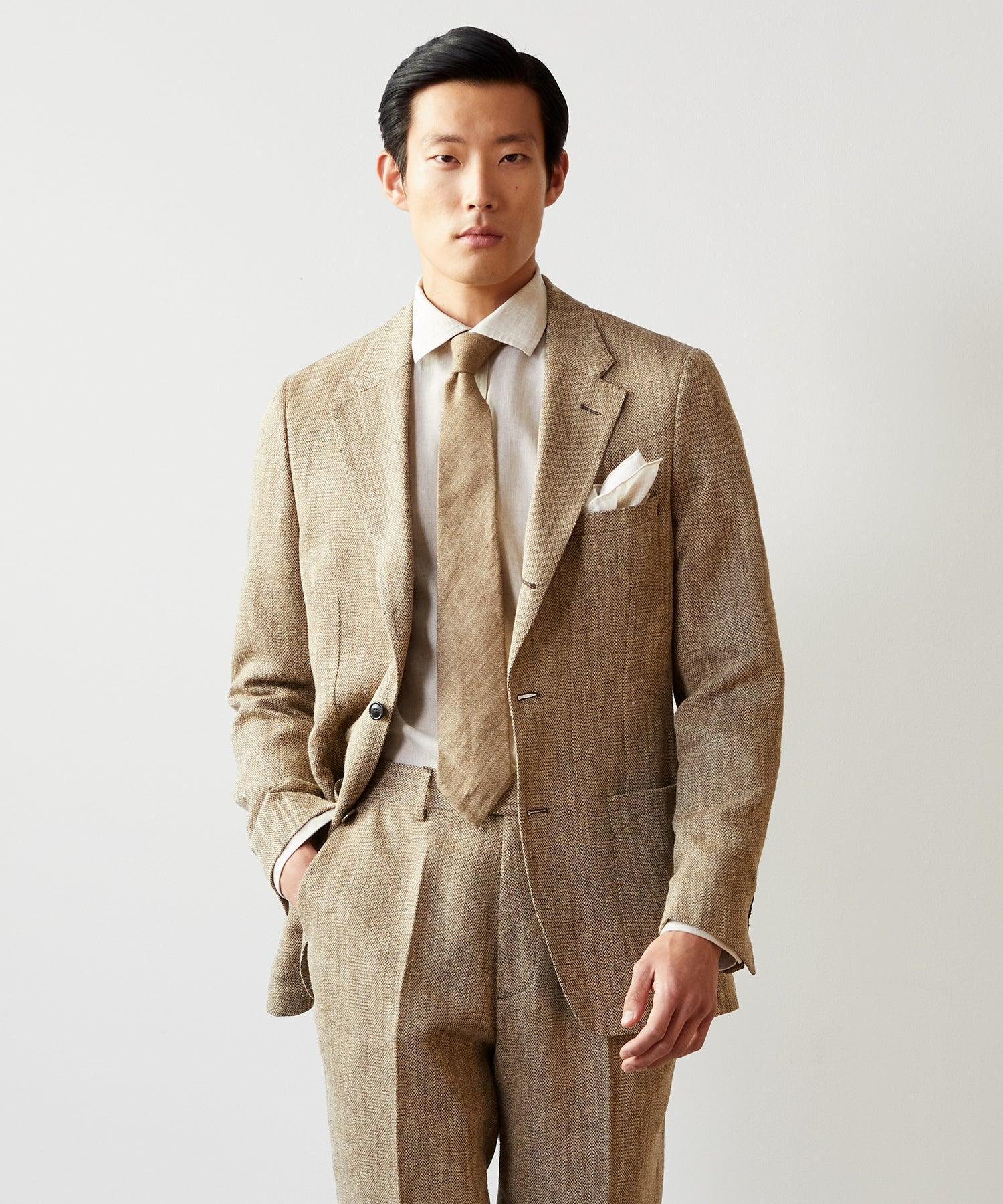 Italian Linen Silk Madison Jacket in Light Brown Product Image