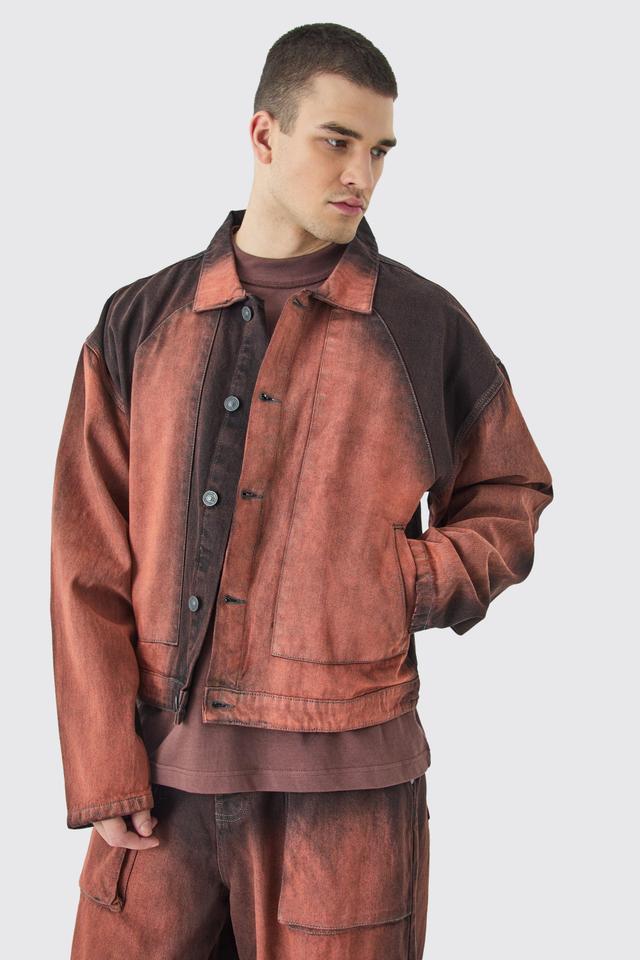 Mens Red Tall Overdyed Denim Harrington Jacket, Red Product Image