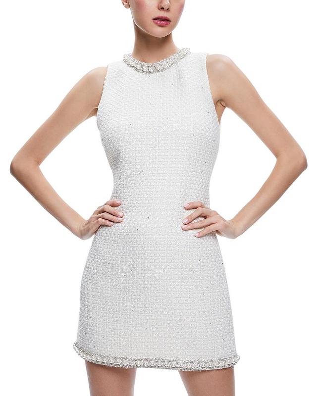 Alice and Olivia Coley Embellished Tweed Mini Dress Product Image