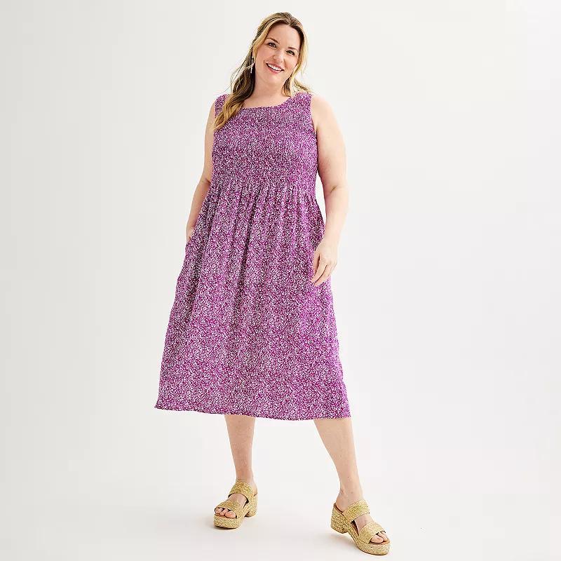 Plus Size Croft & Barrow Smocked Swing Midi Dress, Womens Med Blue Product Image