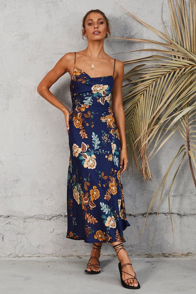 Round The World Maxi Dress Navy Product Image