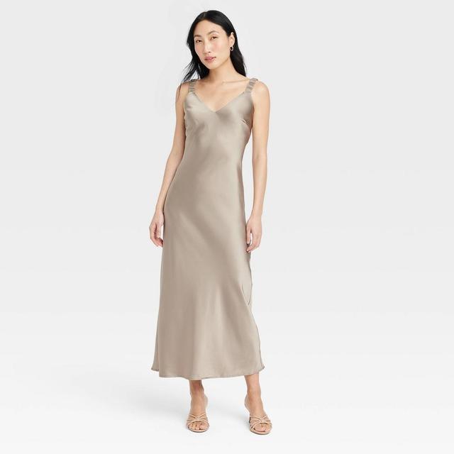 Womens Midi Perfect Slip Dress - A New Day Khaki Product Image