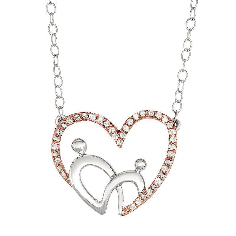 Two Tone 10k Rose Gold 1/6 Carat T.W. Diamond Motherly Love Heart Necklace, Womens 10k Pink Product Image