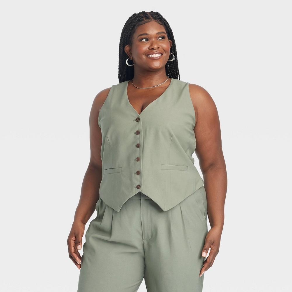 Womens Tailored Suit Vest - A New Day Olive 3X Product Image