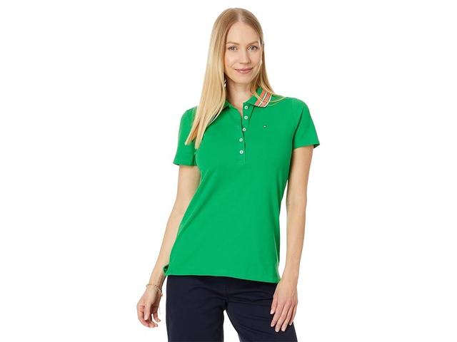 Tommy Hilfiger Womens Stripe-Collar Shirt-Sleeve Polo Shirt Product Image