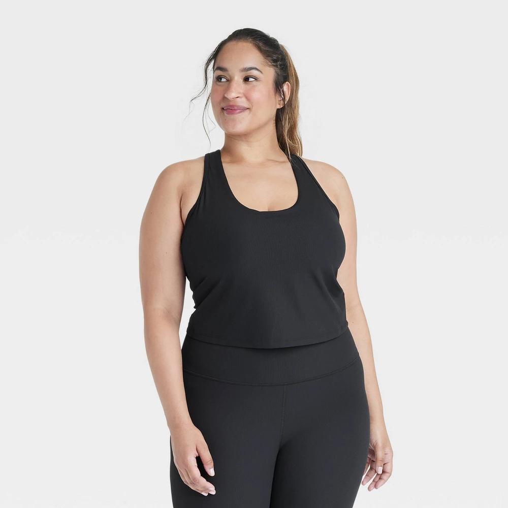 Womens Everyday Soft Rib Racerback Cropped Support Tank Top - All In Motion Black XXL Product Image