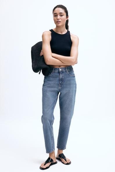 H & M - Slim Mom High Ankle Jeans - Blue Product Image