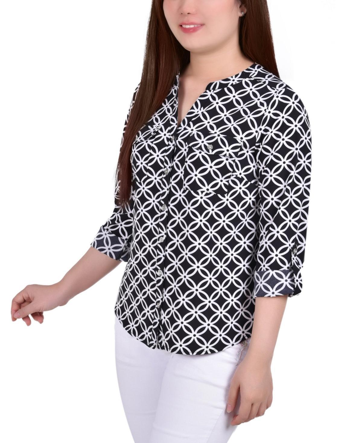 Womens 3/4 Roll Tab Sleeve Mandarin Collar Blouse Product Image