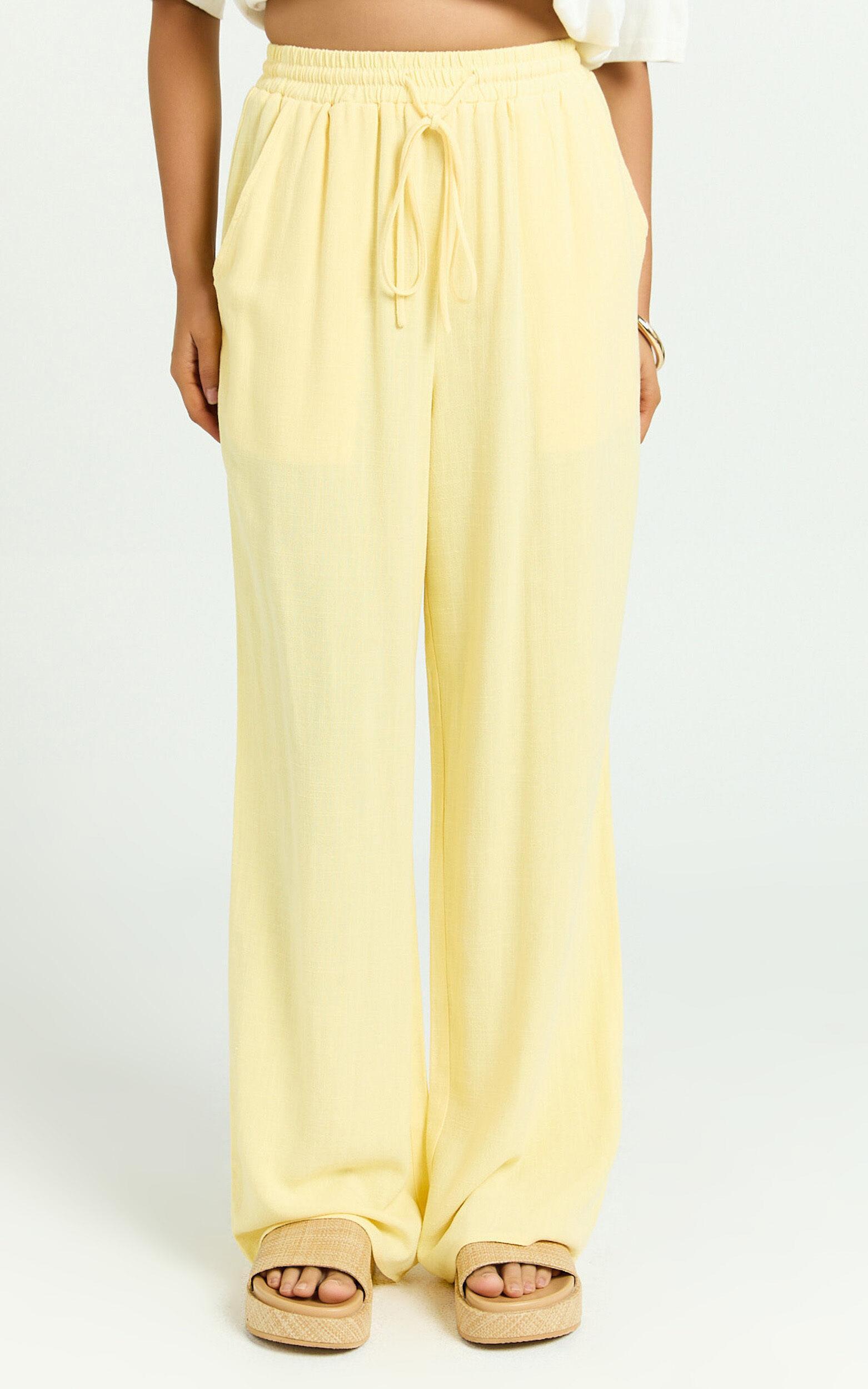 Kala Pants - Mid Waisted Relaxed Elastic Waist Pants in Lemon Product Image