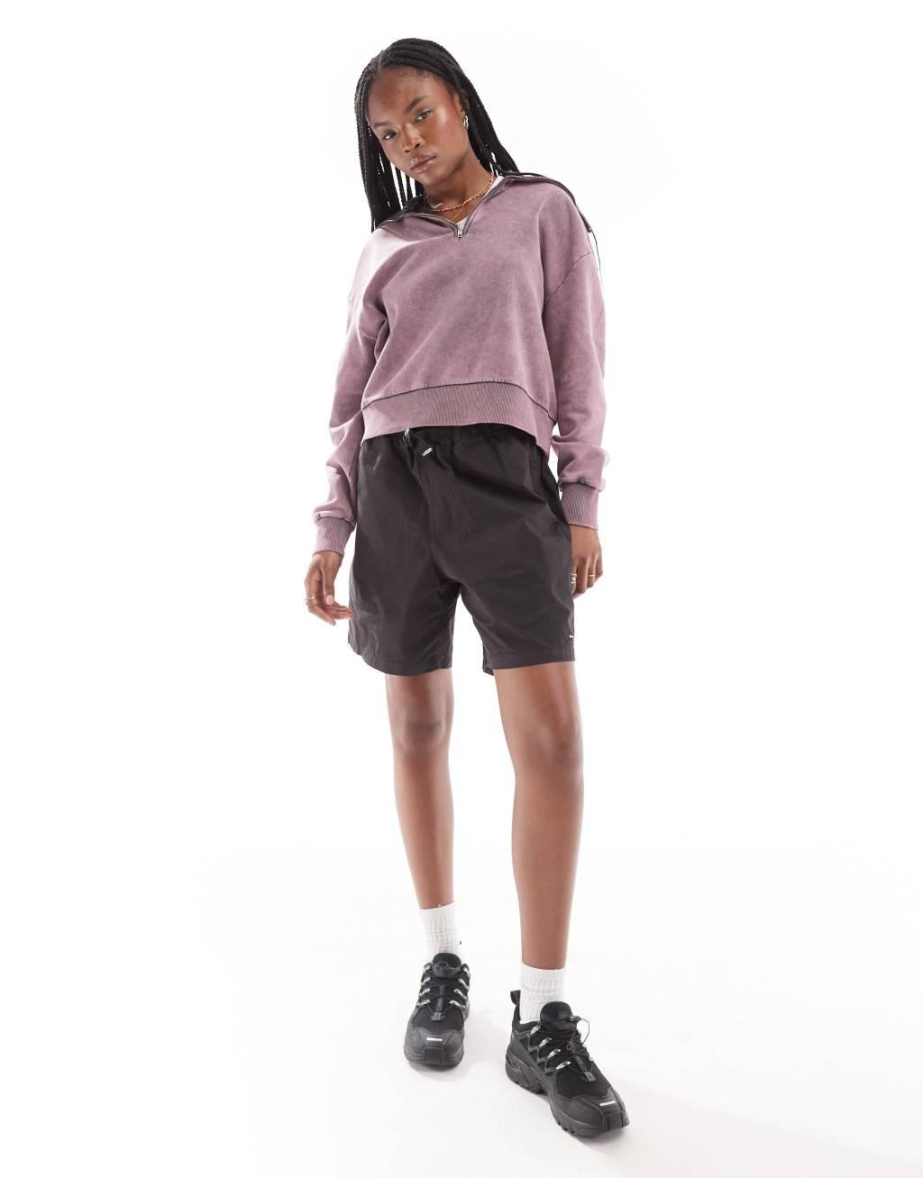 ASOS DESIGN half zip funnel neck sweatshirt in pink acid wash Product Image