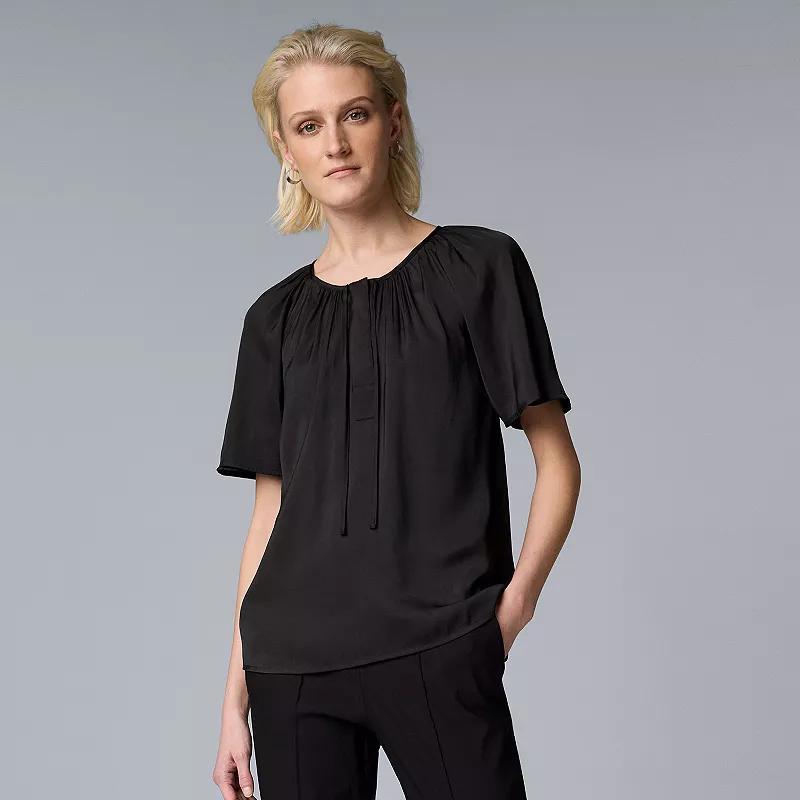 Womens Simply Vera Vera Wang Shirred Tie Neck Short Sleeve Blouse Product Image