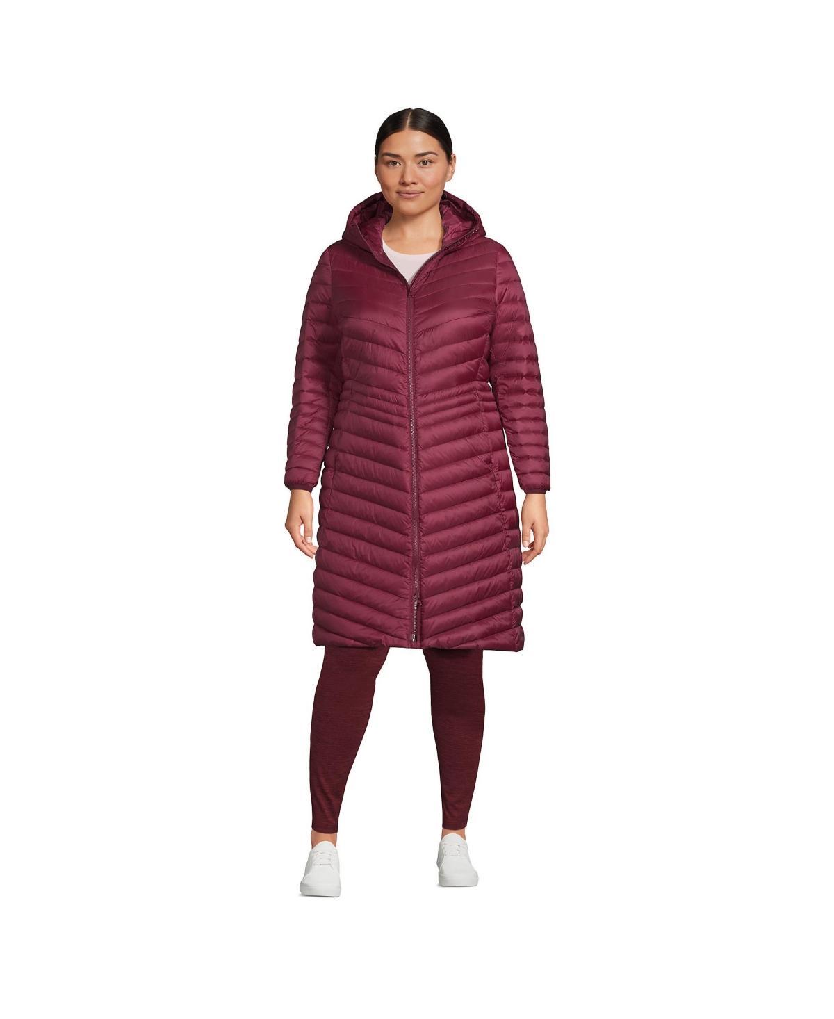 Plus Size Lands End Wanderweight Ultralight Packable Long Down Coat, Womens Rich Red Product Image